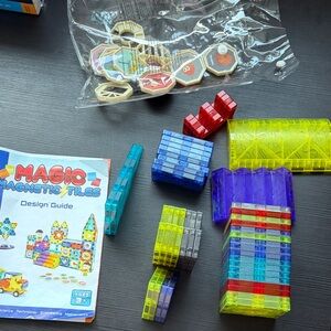 44pc Magic Magnetic Tiles Building Set - Yellow, Blue, Red, Purple